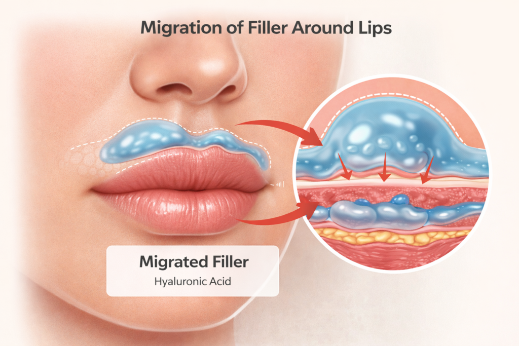 Migracja kwasu w ustach – dlaczego filler się przemieszcza? | Illustre
